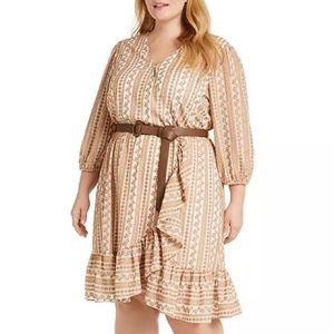 Calvin Klein Embroidered Faux-Wrap Belted Dress